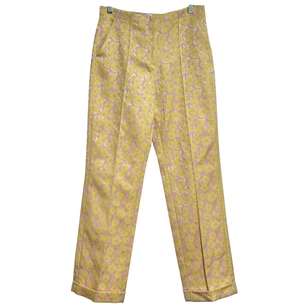 PS Paul Smith Floral Brocade Trousers Women Yellow Pink Pastel Cuffed Luxury 40